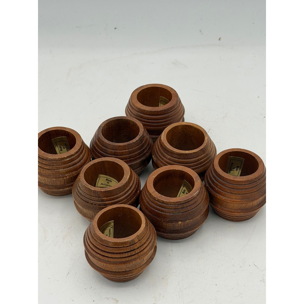 Vintage Wooden Napkin Rings Set 8 Ribbed Beehive Napkin Holders Philippines